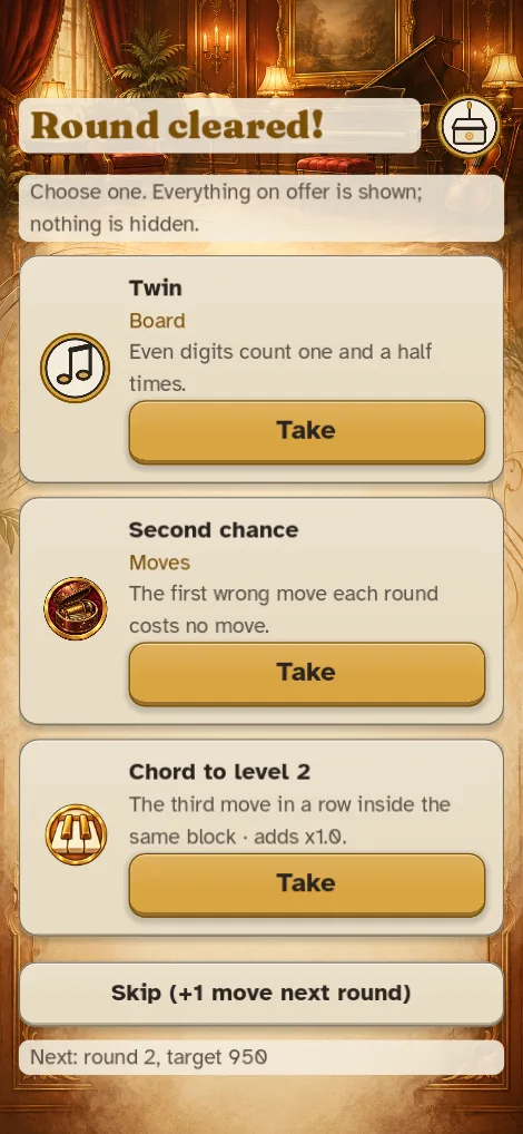 Choosing one of three relics after a round
